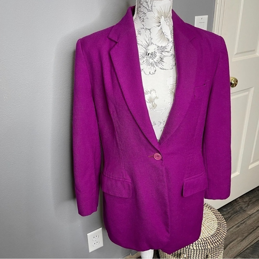 Vintage Classiques Entier Women 100% Wool Purple Blazer Large Lined Jacket